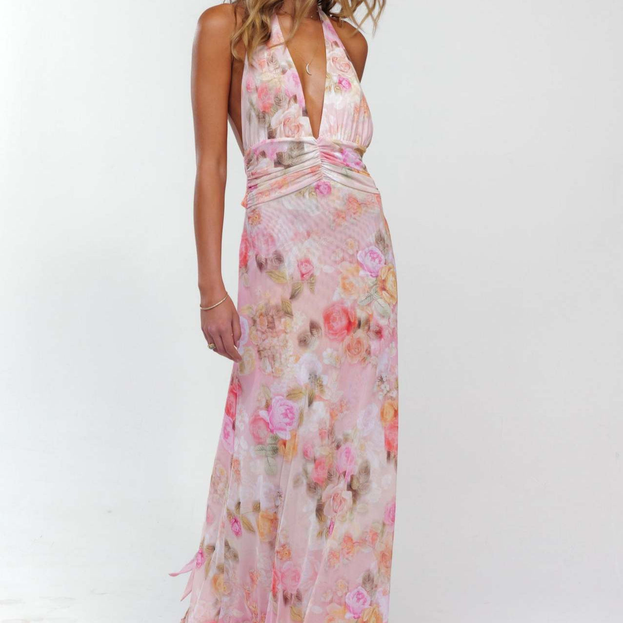 Women's Backless Slim Fit Printed Halter Dress