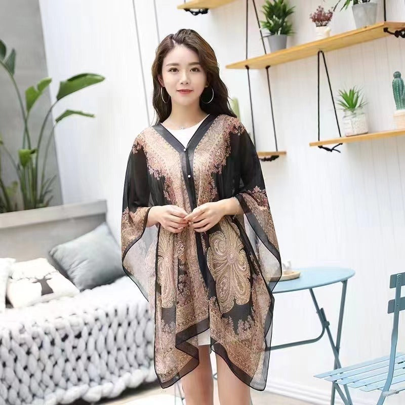 Summer Long-sleeve Women's Cycling Sunscreen Scarf Beach Scarf