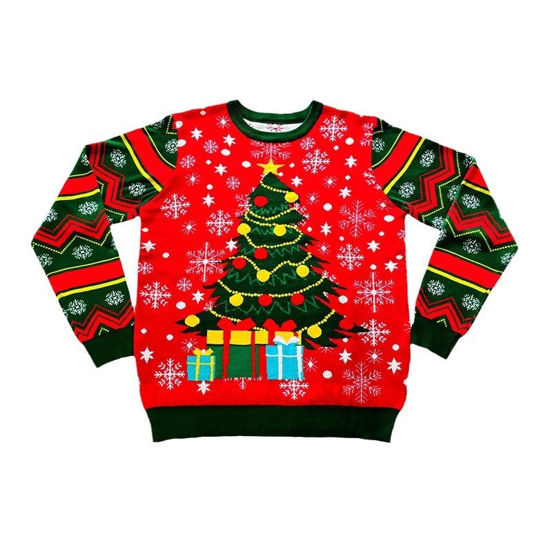 Round Neck Knitted Christmas Sweater European And American Red Pullover Jacquard