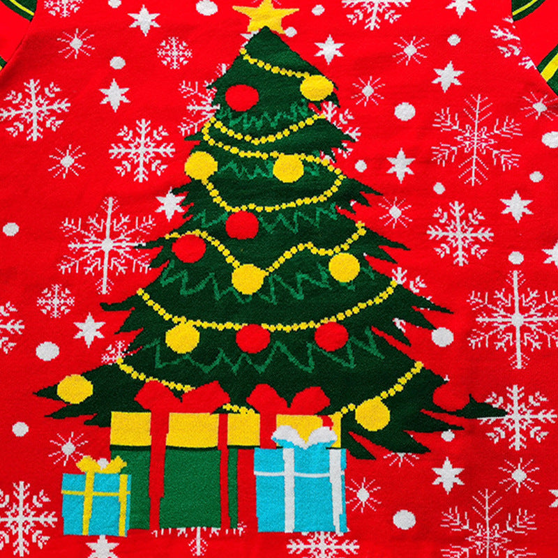 Round Neck Knitted Christmas Sweater European And American Red Pullover Jacquard