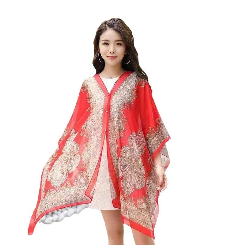Summer Long-sleeve Women's Cycling Sunscreen Scarf Beach Scarf
