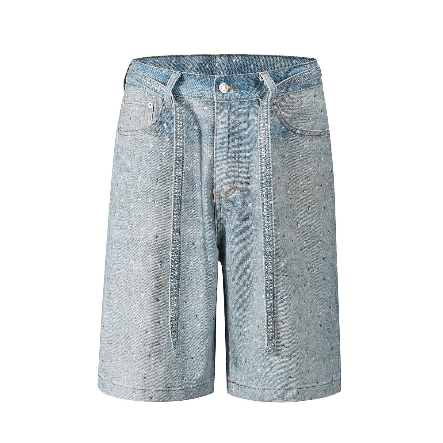 Ins Style Washed Rhinestone Belt Belt Denim Shorts