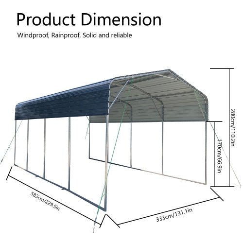 Metal Carport 11x19 FT Heavy Duty With Galvanized Steel Roof