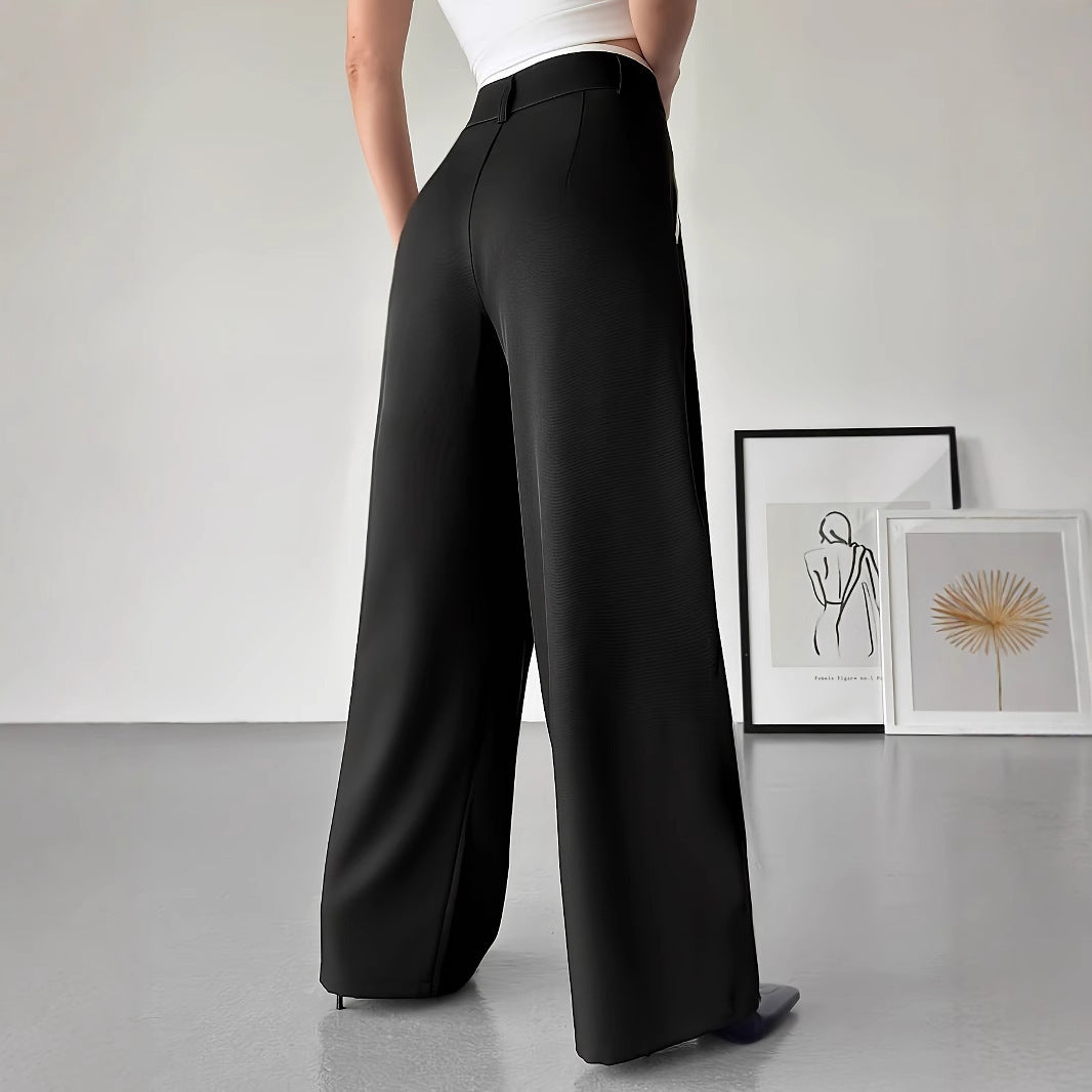 Women's Fashionable Casual Contrasting High Waisted Loose Wide Leg Pants