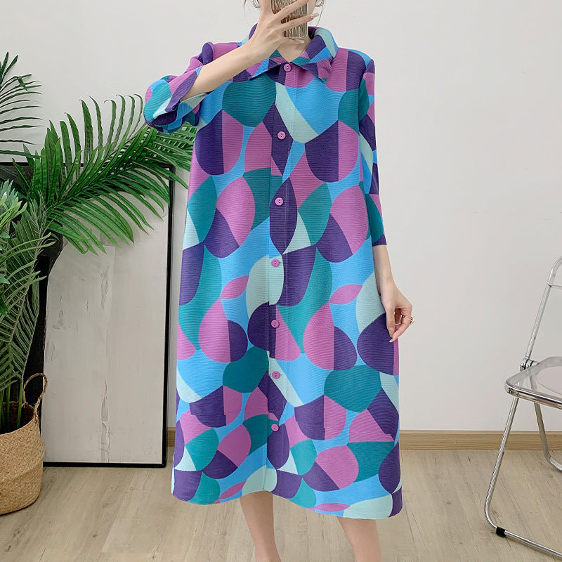 Pleated Mid-length Design Niche Temperament Turn-down Collar Coat Women