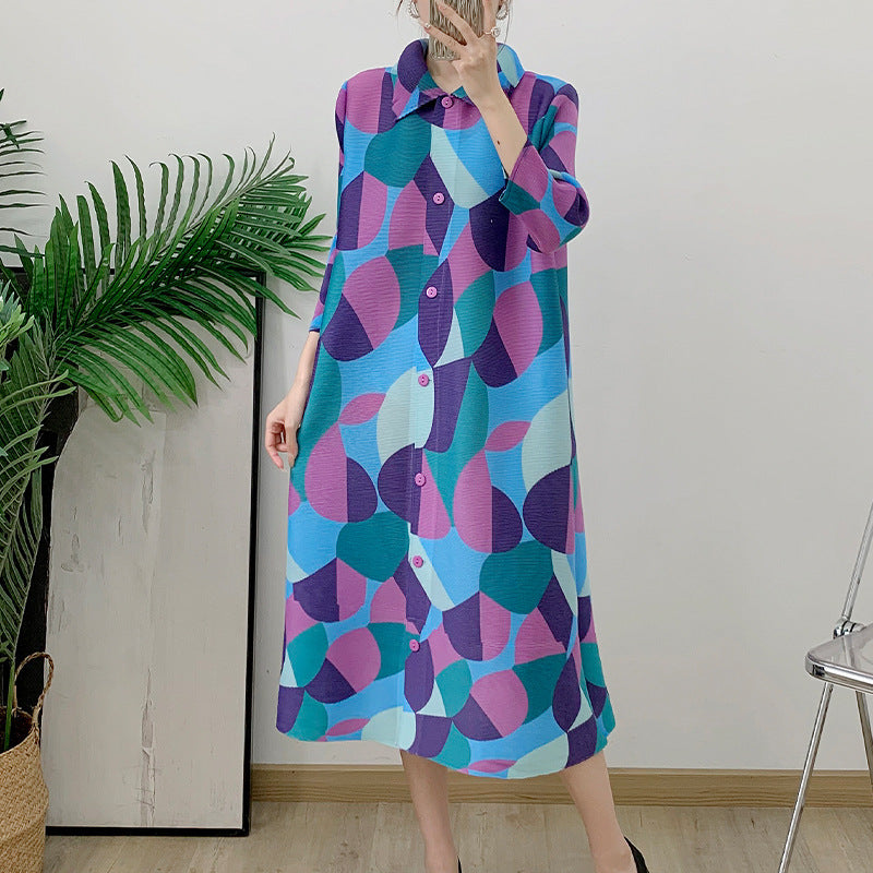 Pleated Mid-length Design Niche Temperament Turn-down Collar Coat Women