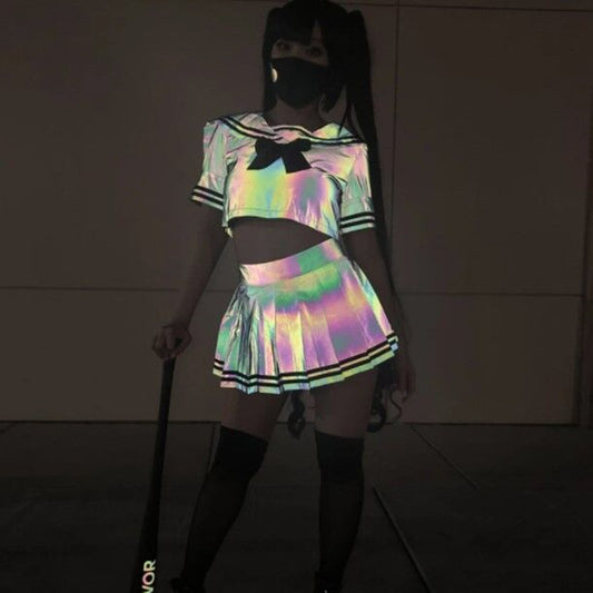 Colorful Reflective Sailor Suit Suit Japanese Sexy Cute