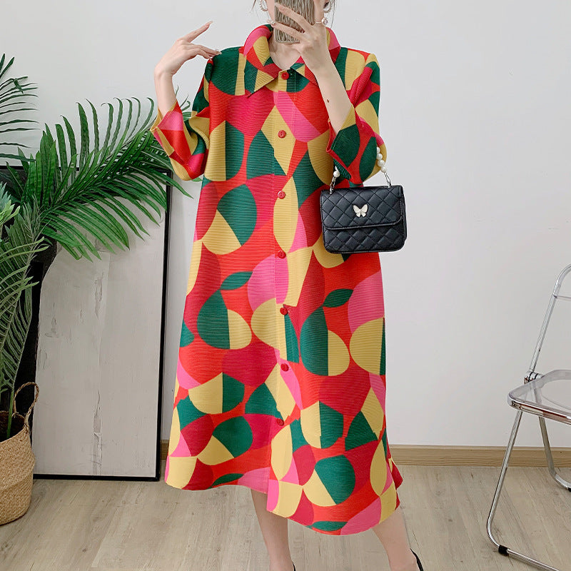 Pleated Mid-length Design Niche Temperament Turn-down Collar Coat Women