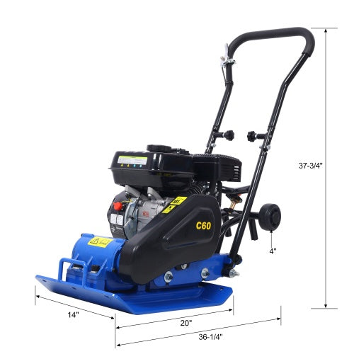 212cc 6.5HP 5600VPM Gas Vibration Compaction Force 20 X 14 Inch Plate Compactor Built-in Wheel,EPA Compliant