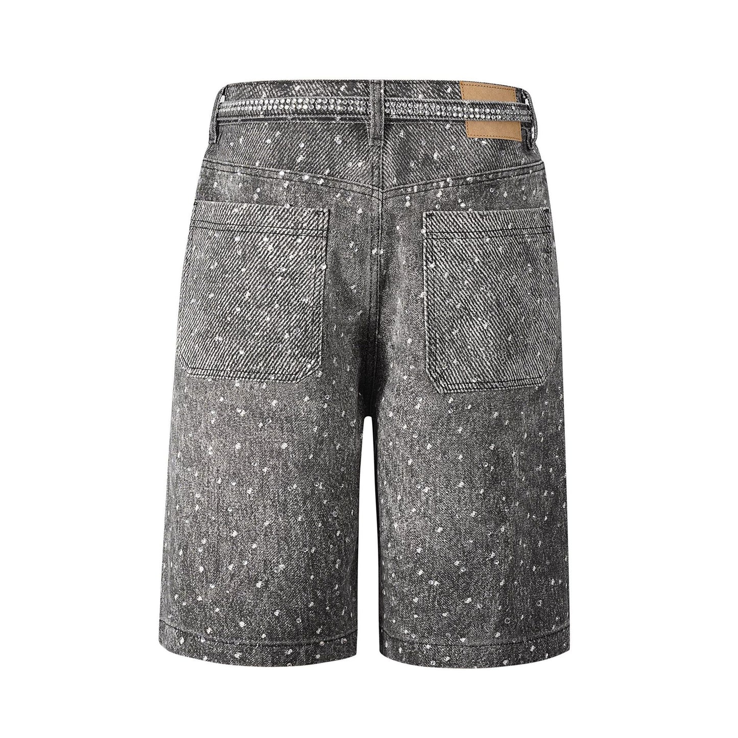 Ins Style Washed Rhinestone Belt Belt Denim Shorts