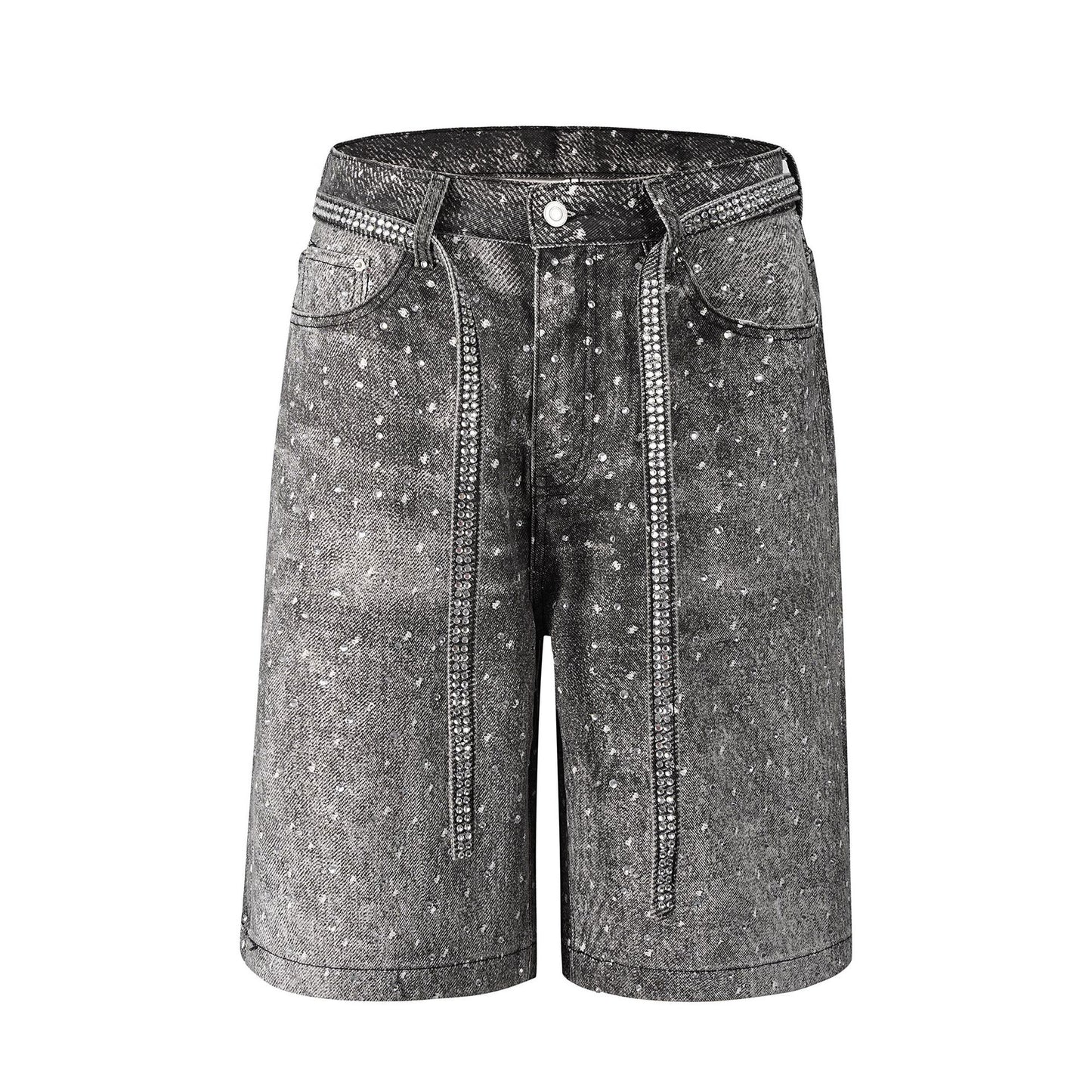 Ins Style Washed Rhinestone Belt Belt Denim Shorts