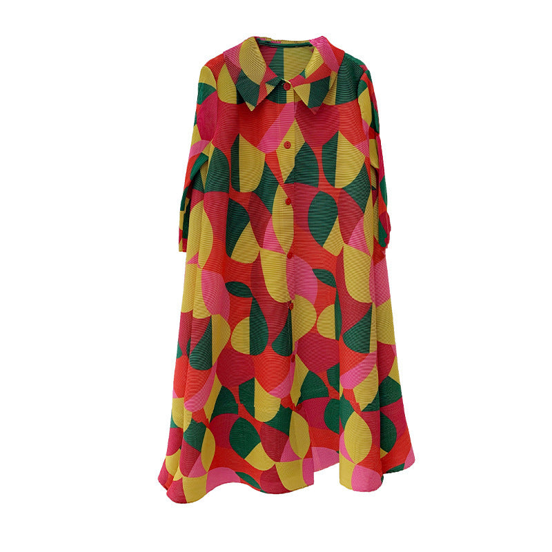 Pleated Mid-length Design Niche Temperament Turn-down Collar Coat Women