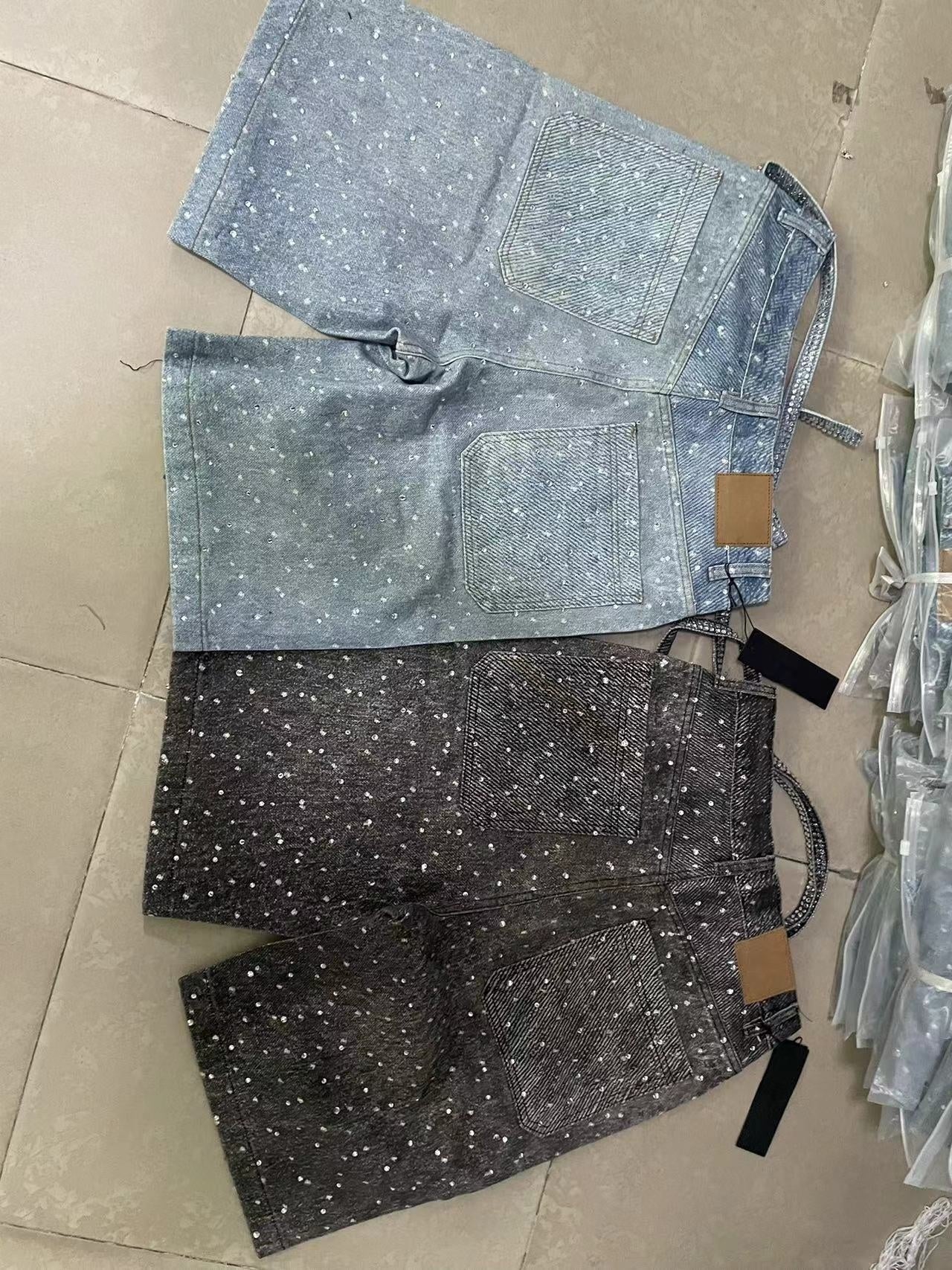 Ins Style Washed Rhinestone Belt Belt Denim Shorts