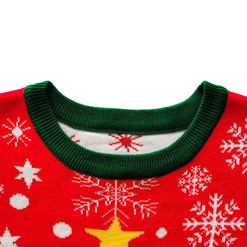 Round Neck Knitted Christmas Sweater European And American Red Pullover Jacquard