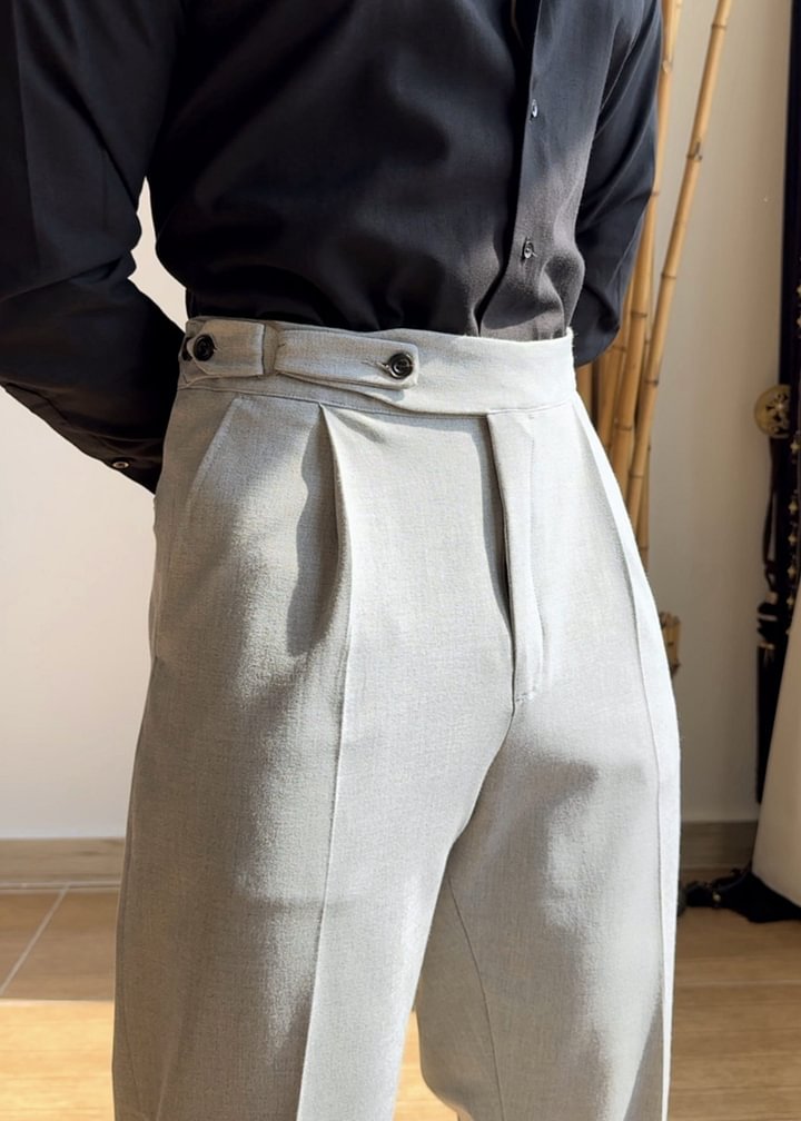 Italian Neapolitan Business Casual High Waist Paris Button Straight Leg Trousers